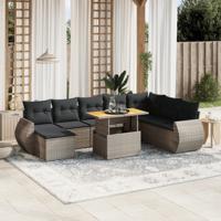 9-delige Loungeset met kussens poly rattan grijs