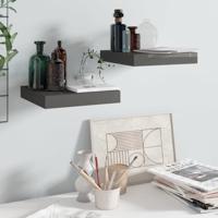 Wandschappen zwevend 2 st 23x23,5x3,8 cm MDF hoogglans grijs
