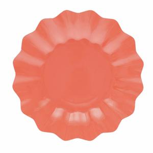Feestbordjes/gebaksbordjes met schulprand - 8x - koraal roze - rond - karton - 21 cm