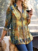 Casual Chiffon Floral-Print V Neck Blouse - thumbnail