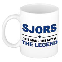 Sjors cadeau mok - man myth legend - naam koffiemok / beker - wit en blauw - 300 ml
