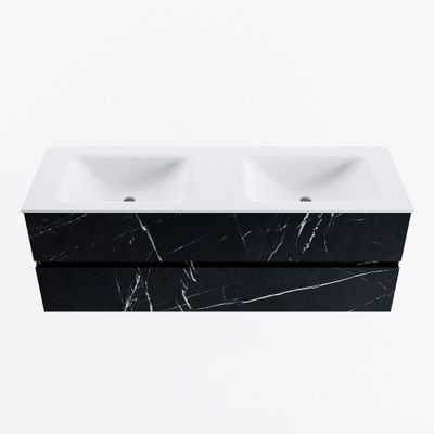 MONDIAZ VICA 140cm badmeubel onderkast Marquina 2 lades. Wastafel CLOUD dubbel 2 kraangaten, kleur Talc.