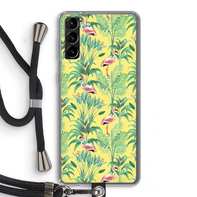 Flamingo party: Samsung Galaxy S21 Plus Transparant Hoesje met koord