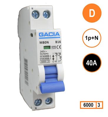GACIA M80N-D40 installatieautomaat 1p+n D40 6kA (18mm)