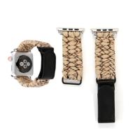 Magische plakken lederen paraplu touw nylon polshorloge band met RVS gesp voor Apple Watch serie 3 & 2 & 1 42mm (goud)