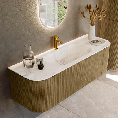 Badmeubel Mondiaz Kurve-Dlux | 140 cm cm | Meubelkleur Dusk | Wastafelkleur Frappe | Solid surface | Wasbak midden spoelbak | 1 kraangat