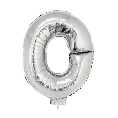 Zilveren opblaas letter ballon O op stokje 41 cm