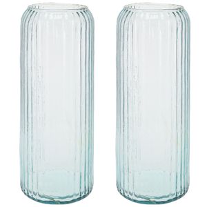 2x Stuks Cilindervazen - glas - blauw - 15 x 37 cm