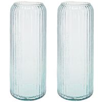 2x Stuks Cilindervazen - glas - blauw - 15 x 37 cm