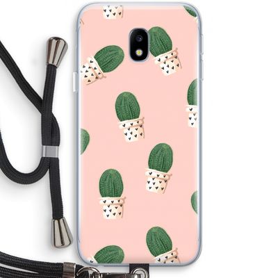Cactusprint roze: Samsung Galaxy J3 (2017) Transparant Hoesje met koord