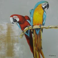 Schilderij - Handgeschilderd - Papegaaien 2, 80x80cm