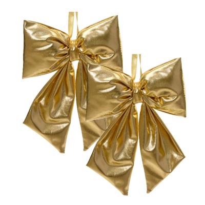 Grote decoratie strik - 2x - 28 x 40 cm - goud - metallic - kunststof - deur ornament kerststrik