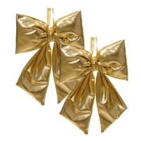 Grote decoratie strik - 2x - 28 x 40 cm - goud - metallic - kunststof - deur ornament kerststrik