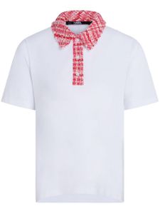 Karl Lagerfeld logo-embroidered bouclé-trim polo top - Blanc