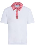 Karl Lagerfeld logo-embroidered bouclé-trim polo top - Blanc - thumbnail