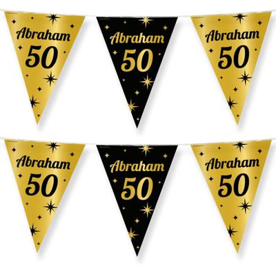 Paperdreams vlaggenlijn - 3x - luxe abraham/50 jaar feest- 10m - goud/zwart - folie