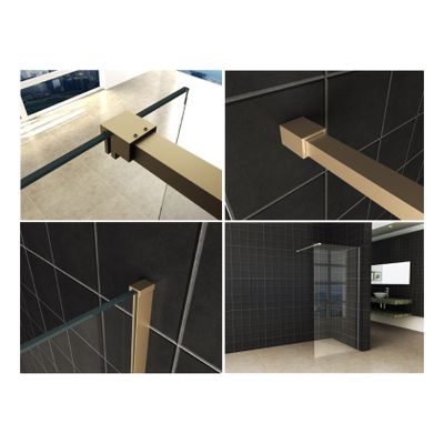 Wiesbaden Slim | profielset 200 cm + 120 cm stabilisatiestang | Incl.Glas- en muurkoppeling | Geborsteld messing