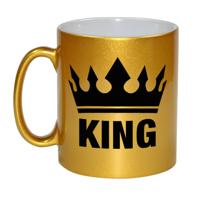 King koffiemok - cadeau beker - goud - voor een koning - 300 ml - keramiek - gouden bekers
