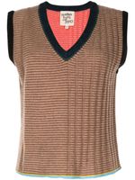 YANYAN KNITS haut rayé en maille à col v - Marron YANYAN KNITS haut rayé en maille à col v - Marron