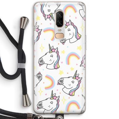 Rainbow Unicorn: OnePlus 6 Transparant Hoesje met koord