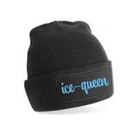Wintersport muts voor volwassenen - Ice Queen - zwart - blauwe glitters - one size - Apres ski beani - thumbnail