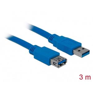 Delock USB-kabel USB 3.2 Gen1 (USB 3.0 / USB 3.1 Gen1) USB-A stekker, USB-A bus 3.00 m Blauw Vergulde steekcontacten 82540