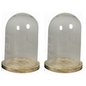 2x Glazen decoratie stolpen op houten plateau 22 cm