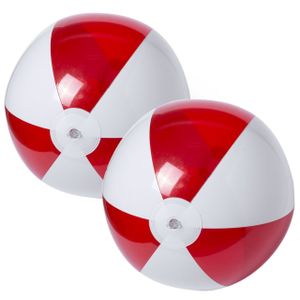 2x stuks opblaasbare strandballen plastic rood/wit 28 cm