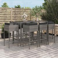 9-delige Tuinbarset met kussens poly rattan grijs
