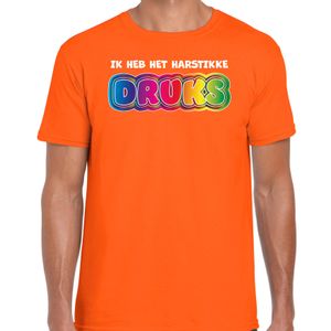 Foute party t-shirt voor heren - Ik heb het hartstikke druks - oranje - carnaval/themafeest