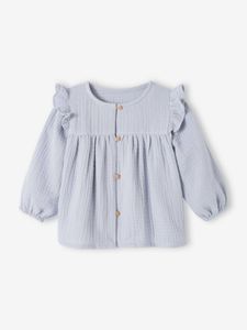 Babyblouse van katoengaas met ruches ijsblauw