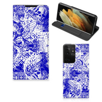 Mobiel BookCase Samsung Galaxy S21 Ultra Angel Skull Blauw