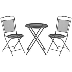 Outsunny zitgroep, 3-delige eetset, bistroset, tuinmeubelset, balkonmeubelset, 1 tafel + 2 stoelen met parasolgat, terras, metaal, zwart