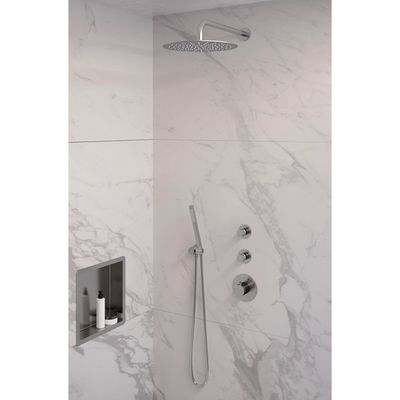 Inbouw Regendouche Set Brauer Brushed Edition Gebogen Wanduitloop Ronde Hoofddouche 30 cm Met Twee Stopkranen RVS Look Brauer