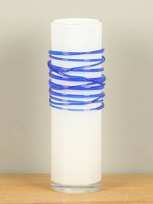 Glazen vaas spiraal wit/blauw 29 cm