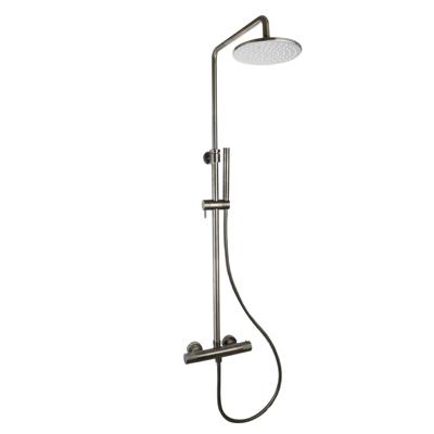 Regendoucheset Opbouw Sanilux Blair Thermostatisch Geribbelde Knop Douchekop 25 cm Gunmetal Sanilux