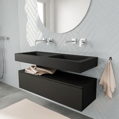 Mondiaz Alan badmeubel 120 cm urban 1 lade vrijhangend wastafel dubbel zonder kraangat zwart