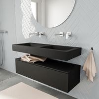 Mondiaz Alan badmeubel 120 cm urban 1 lade vrijhangend wastafel dubbel zonder kraangat zwart
