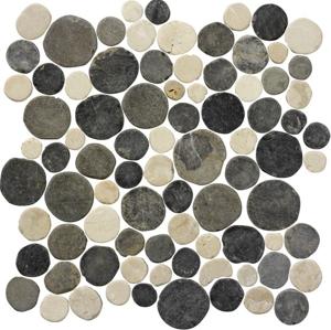 Stone Line Coins Mozaiek Tegel Round - Antracite / Crème Marmer Ongeglazuurd 300x300mm