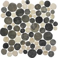 Stone Line Coins Mozaiek Tegel Round - Antracite / Crème Marmer Ongeglazuurd 300x300mm