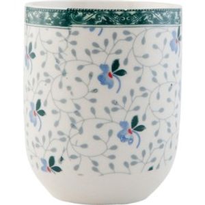 Clayre & Eef Mok 100 ml Wit Groen Porselein Rond Bloemen Theemok Koffiemok Beker