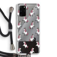 Eenhoorns overal: Samsung Galaxy S20 Plus Transparant Hoesje met koord