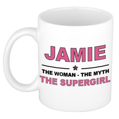 Jamie cadeau mok - Woman Myth Supergirl - naam koffiemok - 300 ml - collega - moederdag