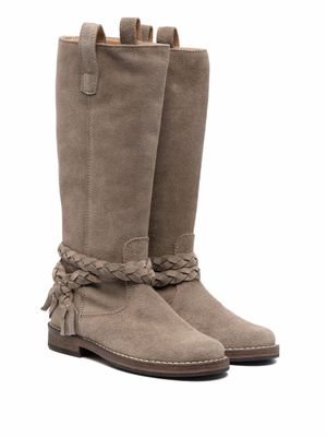 Pèpè bottes en daim à finitions tressées - Marron