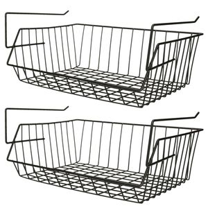 MSV Kastmandje - 2x - opberg/hang mandjes - rvs - zwart - 40 x 27 x 17 cm