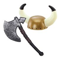 Viking verkleedkleding set - 2 delig - kinderen - helm met hoorns - Hakbijl van 46 cm