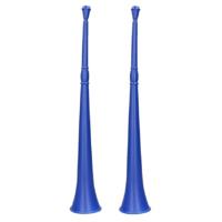 Vuvuzela grote blaastoeter hoorn - Set van 2x stuks - blauw - 48 cm - landen fan supporters feestart