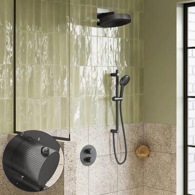 Regendouche set SaniClear Evolution Stripes | 30 cm | Incl.Inbouwdeel | 2 standen handdouche | Met glijstang | Verouderd ijzer - gunmetal