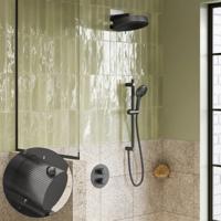 Regendouche set SaniClear Evolution Stripes | 30 cm | Incl.Inbouwdeel | 2 standen handdouche | Met glijstang | Verouderd ijzer - gunmetal Regendouche set SaniClear Evolution Stripes | 30 cm | Incl.Inbouwdeel | 2 standen handdouche | Met glijstang | Verouderd ijzer - gunmetal