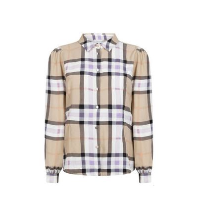 Tramontana geruite blouse zand/wit/lila